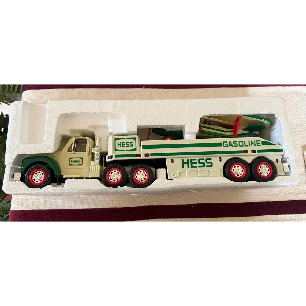 2002 Hess Toy Truck and Airplane Set Flatbed Transporter for Motorized Biplane